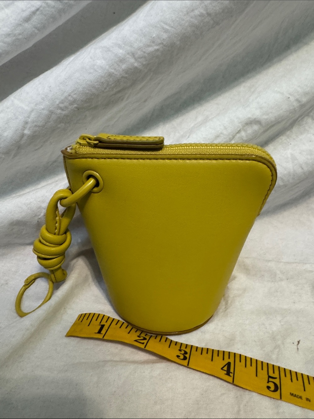 Yellow Leather Zipper Wristlet Key Pouch